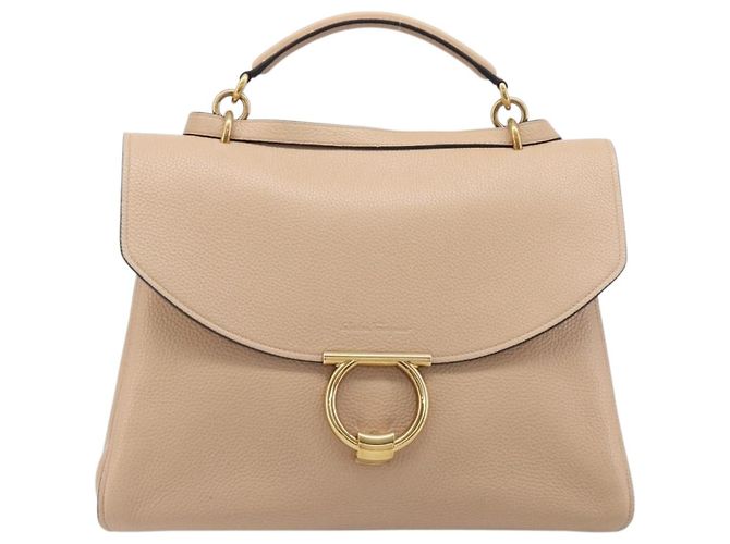 Borsa Salvatore Ferragamo Gancini in pelle 2way Beige Gold Auth 199034A D'oro - vista 13
