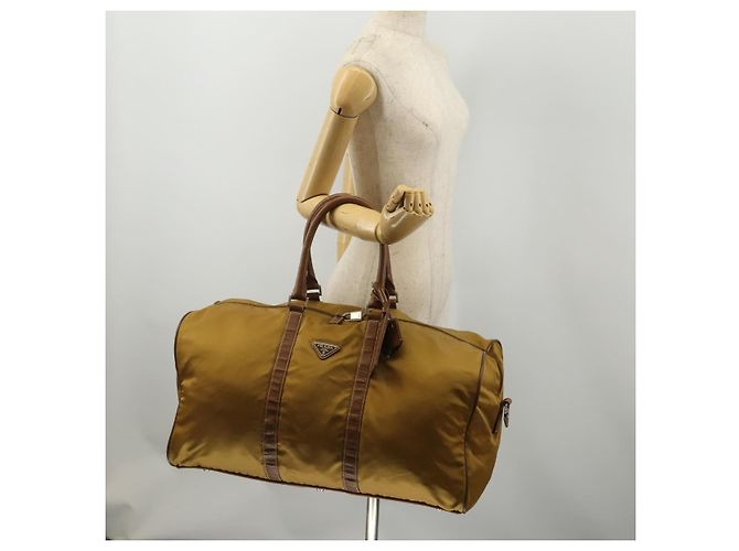 PRADA Boston Bag Nylon Beige Silver Auth bs36871 Silvery - view 27