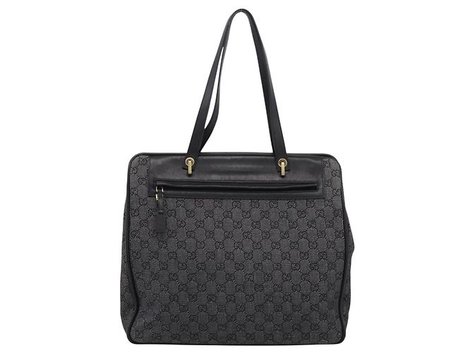 Borsa Tote GUCCI GG Canvas Nero Oro 92731 Auth 202890A D'oro - vista 13