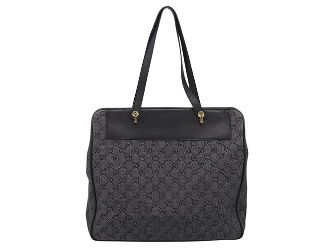 Borsa Tote GUCCI GG Canvas Nero Oro 92731 Auth 202890A D'oro - vista 2