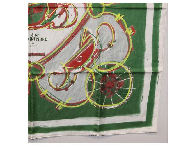 Hermès Pañuelo HERMES Carre 90 Seda Verde Auth 199724M - vista 10