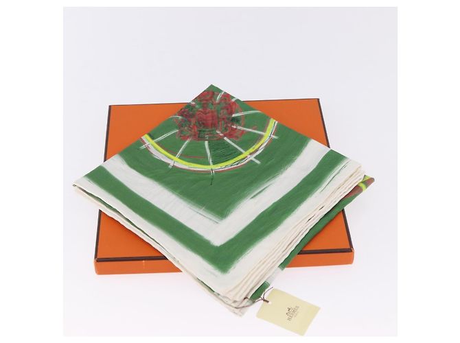 Hermès Pañuelo HERMES Carre 90 Seda Verde Auth 199724M - vista 12