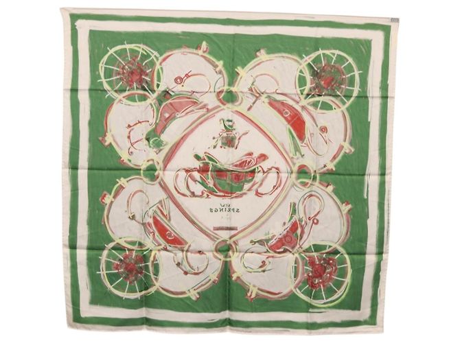 Hermès Pañuelo HERMES Carre 90 Seda Verde Auth 199724M - vista 13