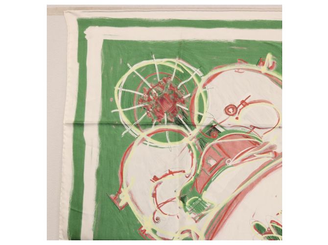 Hermès Pañuelo HERMES Carre 90 Seda Verde Auth 199724M - vista 14