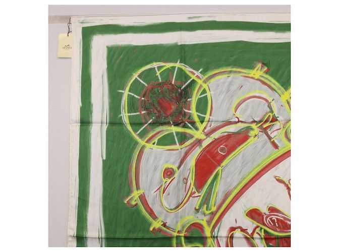 Hermès Pañuelo HERMES Carre 90 Seda Verde Auth 199724M - vista 2