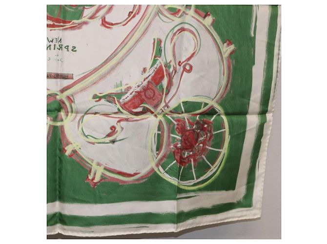 Hermès Pañuelo HERMES Carre 90 Seda Verde Auth 199724M - vista 22