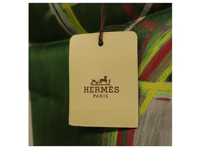 Hermès Pañuelo HERMES Carre 90 Seda Verde Auth 199724M - vista 24