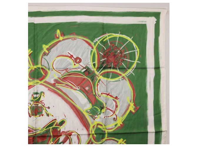 Hermès Pañuelo HERMES Carre 90 Seda Verde Auth 199724M - vista 4