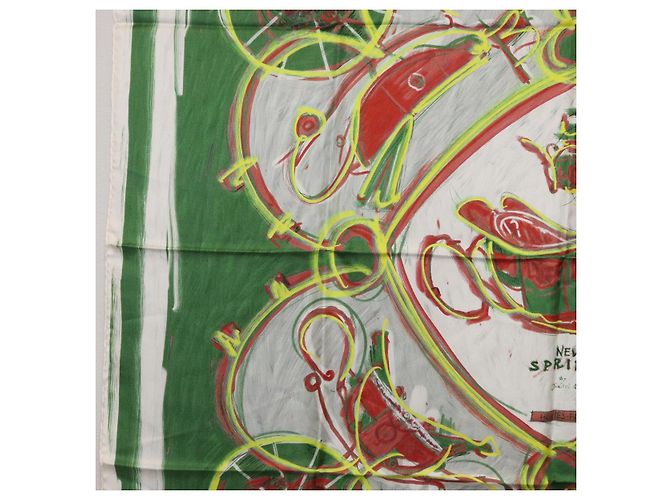 Hermès Pañuelo HERMES Carre 90 Seda Verde Auth 199724M - vista 5