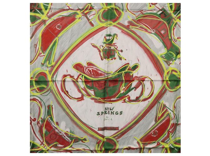 Hermès Pañuelo HERMES Carre 90 Seda Verde Auth 199724M - vista 6