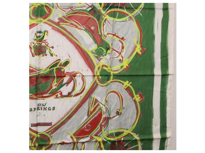 Hermès Pañuelo HERMES Carre 90 Seda Verde Auth 199724M - vista 7