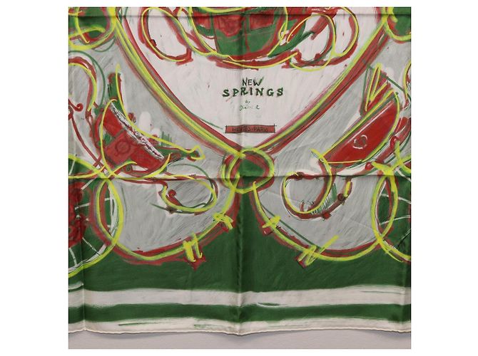 Hermès Pañuelo HERMES Carre 90 Seda Verde Auth 199724M - vista 9