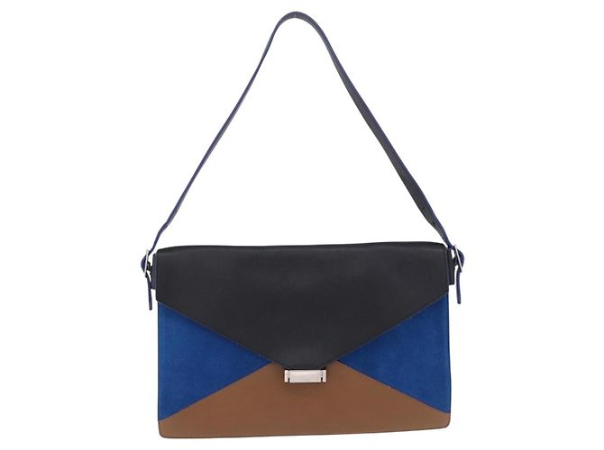 Céline CELINE Schultertasche aus Leder Blue Black Auth 202635A Schwarz Blau - Ansicht 13
