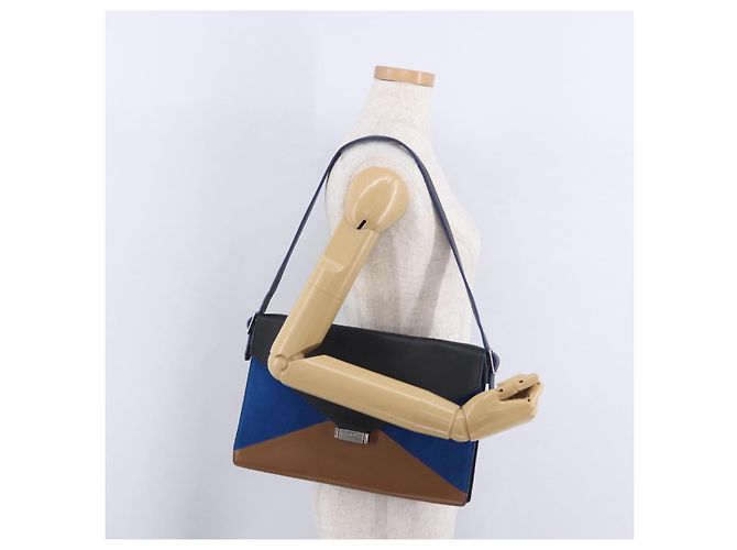 Céline CELINE Schultertasche aus Leder Blue Black Auth 202635A Schwarz Blau - Ansicht 31