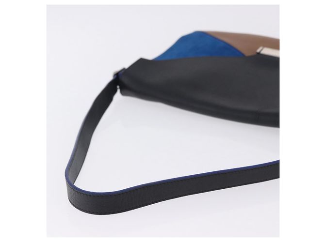 Céline CELINE Schultertasche aus Leder Blue Black Auth 202635A Schwarz Blau - Ansicht 7