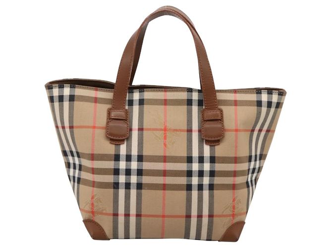 Borsa a mano Burberrys Nova Check Canvas Beige Gold Auth 202669 D'oro - vista 2