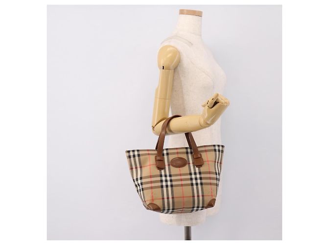 Borsa a mano Burberrys Nova Check Canvas Beige Gold Auth 202669 D'oro - vista 20