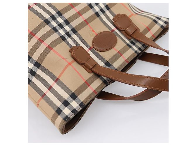 Borsa a mano Burberrys Nova Check Canvas Beige Gold Auth 202669 D'oro - vista 6