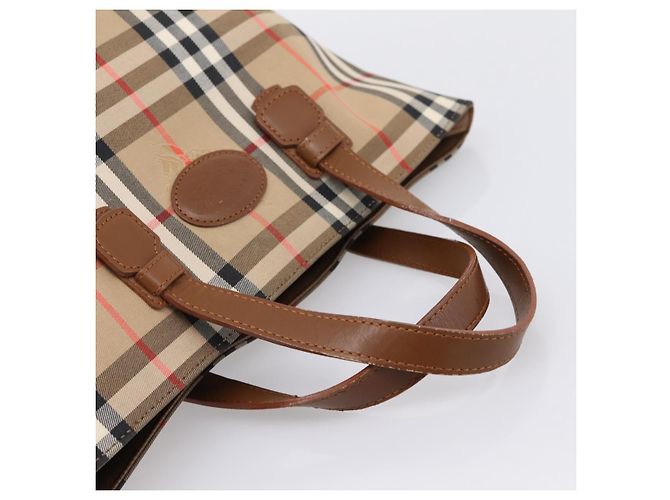 Borsa a mano Burberrys Nova Check Canvas Beige Gold Auth 202669 D'oro - vista 7