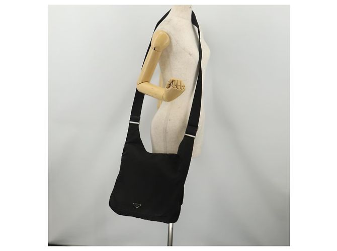 Bolso de hombro PRADA Nylon Negro Plata Auth 197886 - vista 24