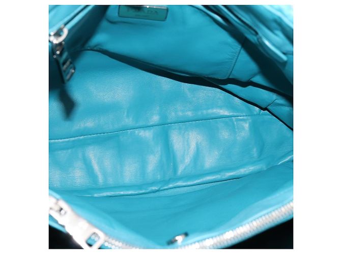 Bolsa PRADA Matelassé Nylon 2way Turquoise Blue Silver Auth 202888V Prata Turquesa - vista 11