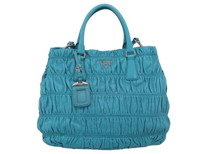 Bolsa PRADA Matelassé Nylon 2way Turquoise Blue Silver Auth 202888V Prata Turquesa - vista 13