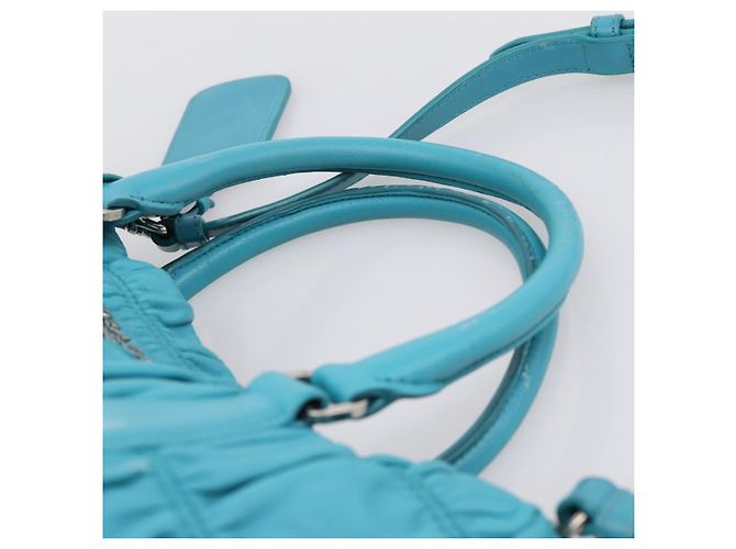Bolsa PRADA Matelassé Nylon 2way Turquoise Blue Silver Auth 202888V Prata Turquesa - vista 14
