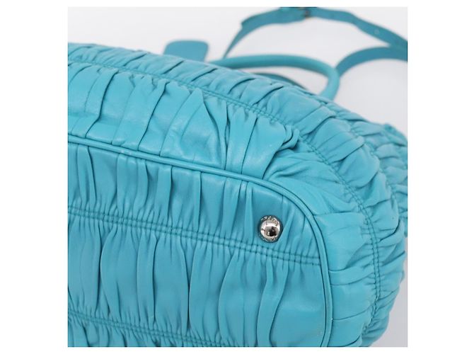Bolsa PRADA Matelassé Nylon 2way Turquoise Blue Silver Auth 202888V Prata Turquesa - vista 16