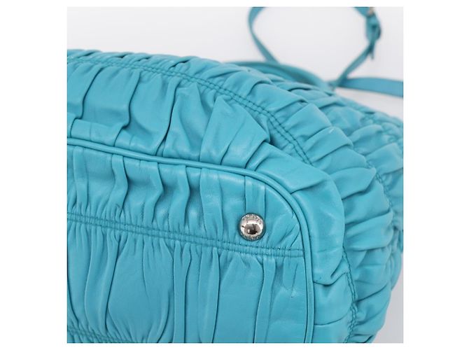 Bolsa PRADA Matelassé Nylon 2way Turquoise Blue Silver Auth 202888V Prata Turquesa - vista 18