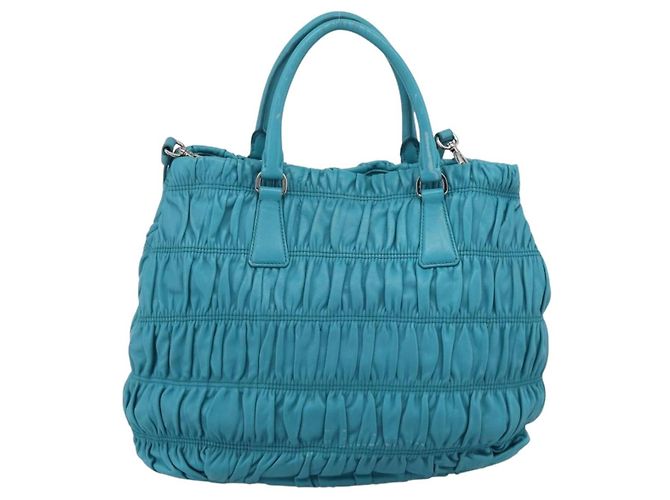 Bolsa PRADA Matelassé Nylon 2way Turquoise Blue Silver Auth 202888V Prata Turquesa - vista 2