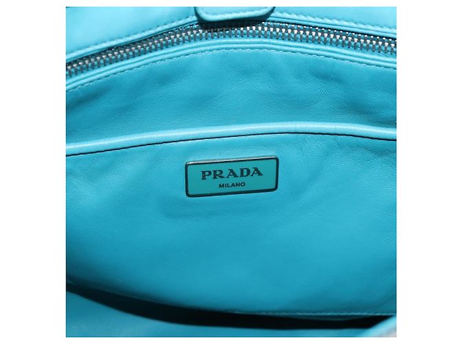 Bolsa PRADA Matelassé Nylon 2way Turquoise Blue Silver Auth 202888V Prata Turquesa - vista 21