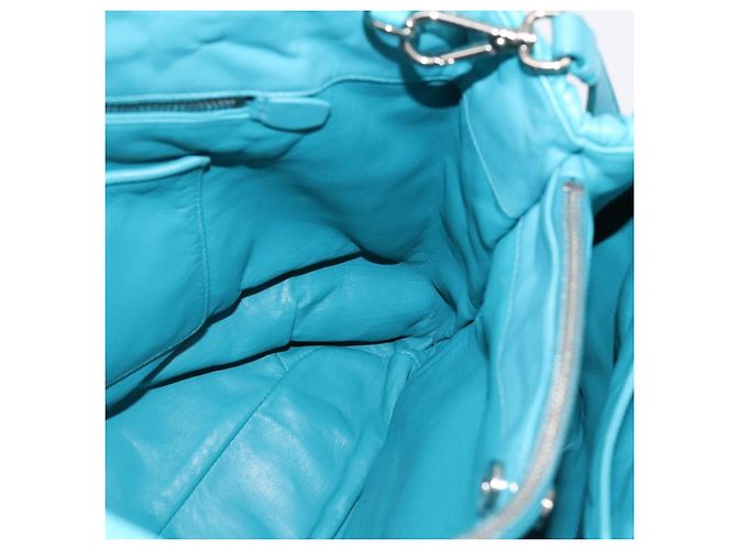 Bolsa PRADA Matelassé Nylon 2way Turquoise Blue Silver Auth 202888V Prata Turquesa - vista 22