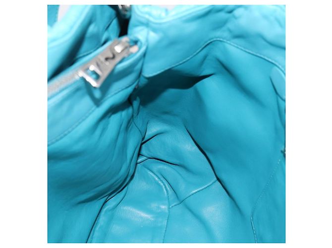 Bolsa PRADA Matelassé Nylon 2way Turquoise Blue Silver Auth 202888V Prata Turquesa - vista 23