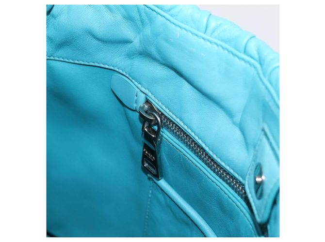 Bolsa PRADA Matelassé Nylon 2way Turquoise Blue Silver Auth 202888V Prata Turquesa - vista 24