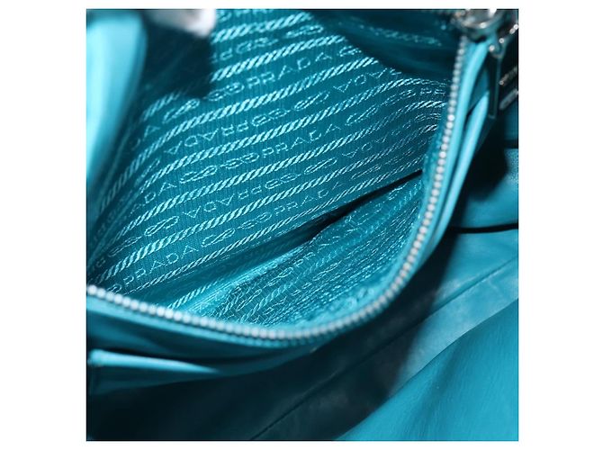 Bolsa PRADA Matelassé Nylon 2way Turquoise Blue Silver Auth 202888V Prata Turquesa - vista 25