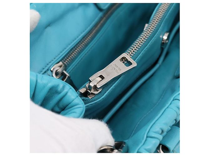 Bolsa PRADA Matelassé Nylon 2way Turquoise Blue Silver Auth 202888V Prata Turquesa - vista 26