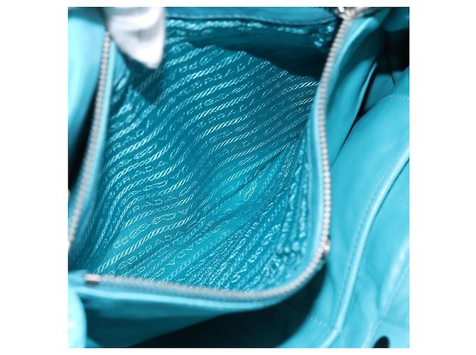 Bolsa PRADA Matelassé Nylon 2way Turquoise Blue Silver Auth 202888V Prata Turquesa - vista 27