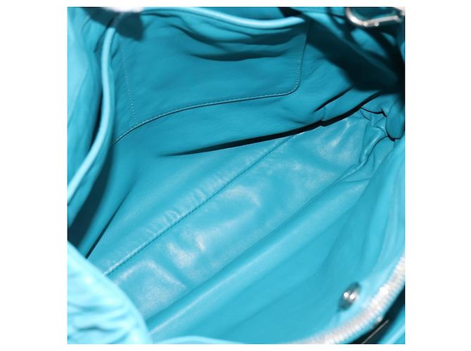 Bolsa PRADA Matelassé Nylon 2way Turquoise Blue Silver Auth 202888V Prata Turquesa - vista 28