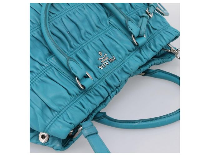 Bolsa PRADA Matelassé Nylon 2way Turquoise Blue Silver Auth 202888V Prata Turquesa - vista 6