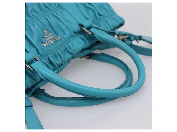 Bolsa PRADA Matelassé Nylon 2way Turquoise Blue Silver Auth 202888V Prata Turquesa - vista 7