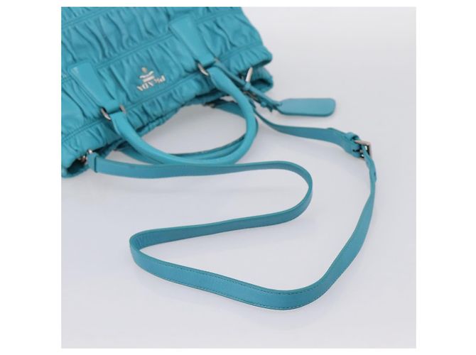 Bolsa PRADA Matelassé Nylon 2way Turquoise Blue Silver Auth 202888V Prata Turquesa - vista 8