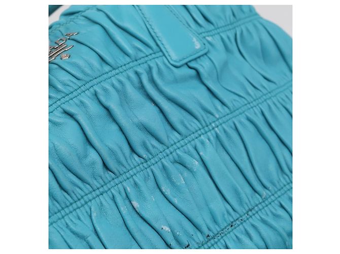 Bolsa PRADA Matelassé Nylon 2way Turquoise Blue Silver Auth 202888V Prata Turquesa - vista 9