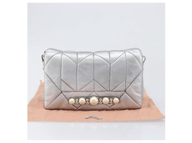 Borsa a tracolla Miu Miu in pelle argento autentica 167579A - vista 12