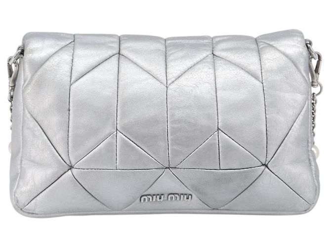 Borsa a tracolla Miu Miu in pelle argento autentica 167579A - vista 2
