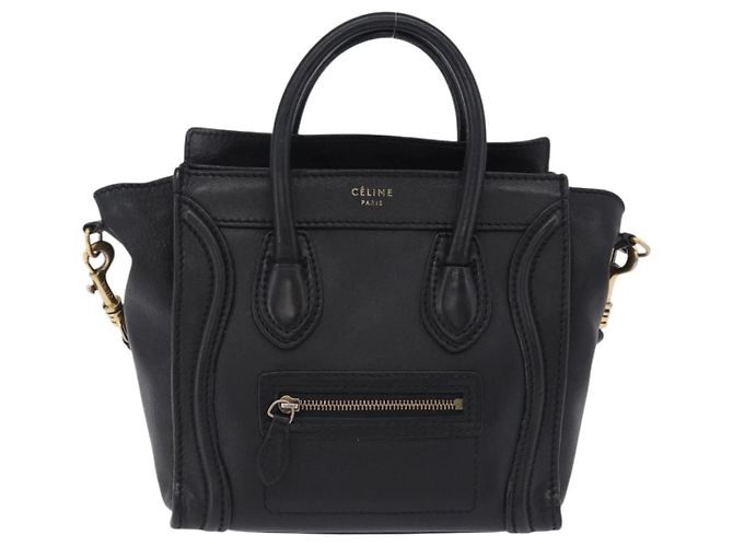 Céline CELINE Luggage Nano Shopper Hand Bag Leather 2way Black Gold Auth 200587M Nero D'oro - vista 13