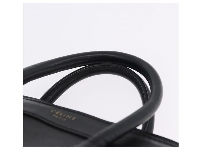 Céline CELINE Luggage Nano Shopper Hand Bag Leather 2way Black Gold Auth 200587M Nero D'oro - vista 14