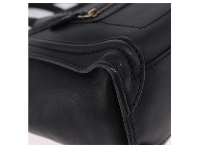 Céline CELINE Luggage Nano Shopper Hand Bag Leather 2way Black Gold Auth 200587M Nero D'oro - vista 16