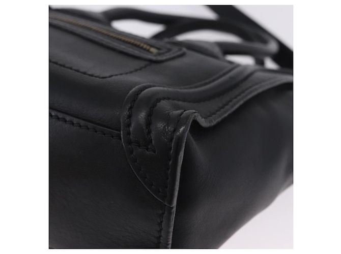 Céline CELINE Luggage Nano Shopper Hand Bag Leather 2way Black Gold Auth 200587M Nero D'oro - vista 17