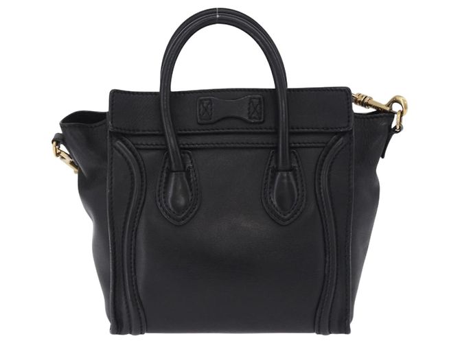 Céline CELINE Luggage Nano Shopper Hand Bag Leather 2way Black Gold Auth 200587M Nero D'oro - vista 2
