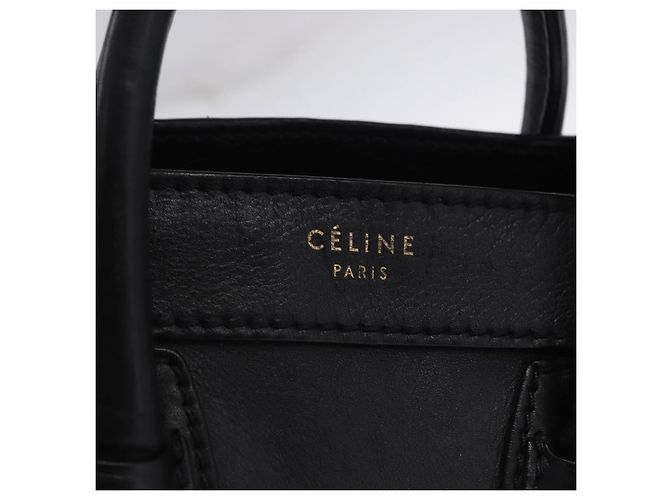 Céline CELINE Luggage Nano Shopper Hand Bag Leather 2way Black Gold Auth 200587M Nero D'oro - vista 20